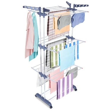 Clothes Drying Rack, 4-Tier Foldable Drying Rack for Clothes, Portable Laundry Rack with Wheels Indoor Outdoor Freestanding