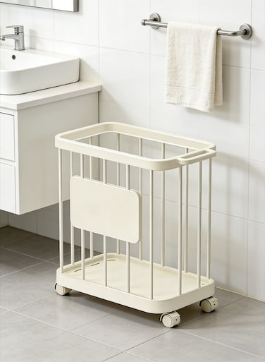 portable laundry basket, narrow design with wheels and handles, tall capacity, multi-functional, suitable for laundry rooms, bedrooms, and dormitories (white).