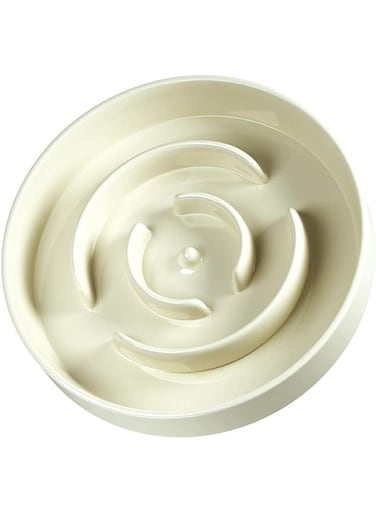 ScentedMOON Dog Slow Feeder Bowl, Ceramic Slow Eating Pet Food Dish for Small &amp; Medium Breed, Prevent Fast Eaters from Overeating &amp; Develop Healthy Eating Habit (Pale Creamy Yellow)
