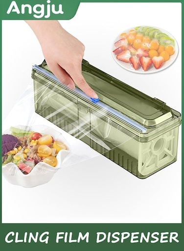 Cling Film Dispenser, Food Wrap Storage Organizer with Slide Cutter, Reusable Cling Film Dispenser, Clear Refillable Wrap Dispenser, Slide Cutter for Aluminum, Foil Film and Wax Paper