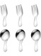 Short-Hand Round Spoon &amp; Fork Set   Cute Mini Dipper Fork for Tableware   Stainless Steel Multi-Functional Cutlery Set for Outdoor &amp; Everyday Use (6 Pieces,Silver)