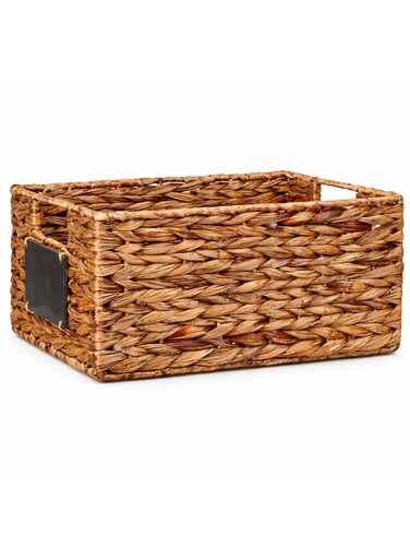 Mocha Water Hyacinth Storage Basket with Handle &acirc;&euro;&ldquo; Small, Eco-Friendly Woven Seagrass Basket for Home Organization, Bedroom, Living Room, Bathroom &amp; Toy Storage