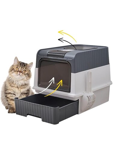 Diylove Enclosed Cat Litter Box with Lid,Litter Box with Ultraviolet Germicidal Lamp,Spacious and Easy to Clean Cat Box for All Cat Size, Closed Smell Proof Anti-Splashing, with Scoop (StyleA)