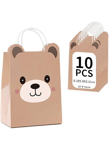 THAELY Gift Bags for Kids- Cute Bear、 Cat Shape 10 Pcs- Suitable Kids Party Gift Bags, Paper Bags with Handles, Gift Bags Are Small in Size, Easy to Decorate Gifts