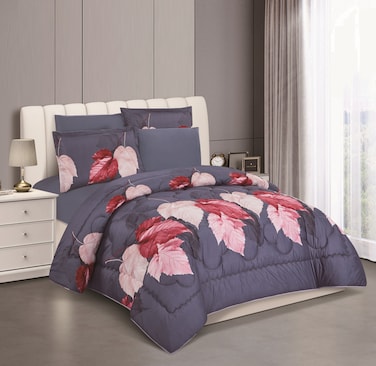 STARGOLD Microfiber Solid 6 Pieces Comforter Set Fitted Sheet, Pillow Sham, Pillow Case Comforter 240X220 CM King Size Mattress SG-CP2014 Print6-89
