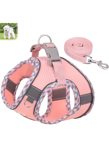 Joyzzz Small Dog Harness and Leash, S Code No Pull Adjustable Reflective Breathable Mesh Step Dog Harness, Easy Walk Dog Harness for Small Medium Dog Cats, Puppy Outdoor Training (Pink)