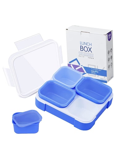 Lunch Box for Kid School, and Adults Insulated Bento Lunch Box, 4 Compartment Divided Lunch Containers with Lids, Leakproof, BFA Free, Dishwasher Safe, Plastic, Blue 1060ML
