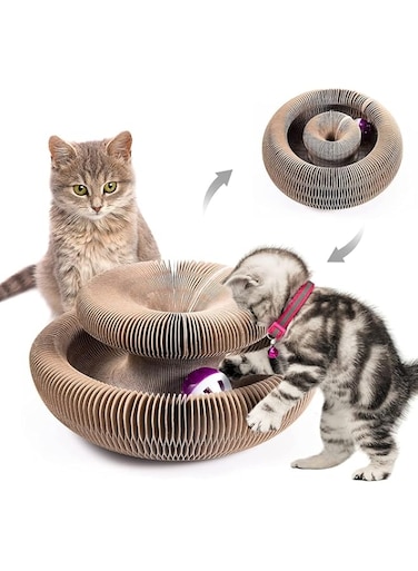 COOLBABY NO Magic Organ Cat Scratching Board, Cat Scratch Pad with A Toy Bell Ball, Cat Grinding Claw Scratching Board, Foldable Convenient Durable Cardboard Cat Scratcher