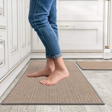 MEKITON - Set of 2 PCs Premium Anti-Fatigue, Non-Skid Natural Rubber Kitchen Floor Mats, Washable   Runner Rugs for Kitchen Floor Front of Sink, Laundry Room   45X120CM + 45X75CM (Grey)