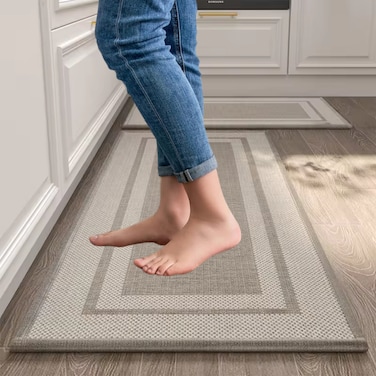 MEKITON - Set of 2 PCs Premium Anti-Fatigue, Non-Slip Natural Rubber Mats, Washable   Runner Rugs for Kitchen Floor Front of Sink, Laundry Room   45X120CM + 45X75CM (Color : Beige)