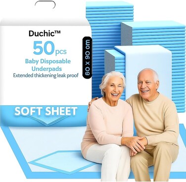 Disposable Underpads 60X90cm (50-Count) Incontinence Pads, Bed Covers, Puppy Training   Thick, Super Absorbent Protection for Kids, Adults, Elderly   Liquid, Urine, Accidents