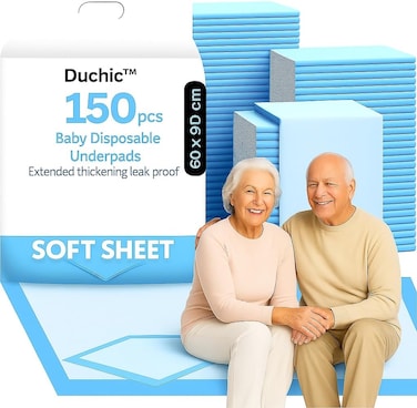 Disposable Underpads 60X90cm (150-Count) Incontinence Pads, Bed Covers, Puppy Training   Thick, Super Absorbent Protection for Kids, Adults, Elderly   Liquid, Urine,