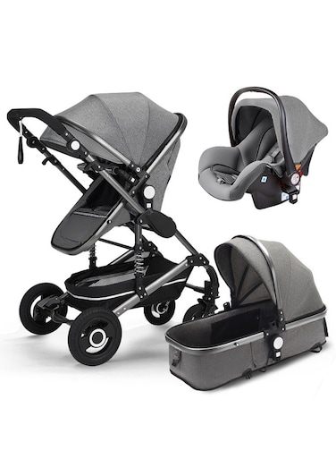 Duchic&trade; 3-in-1 Baby Stroller with Carrycot, Car Seat &amp; Reclining, Lightweight Travel Stroller, Foldable Baby Stroller, baby stroller 0-3 years (GREY &amp; BLACK)