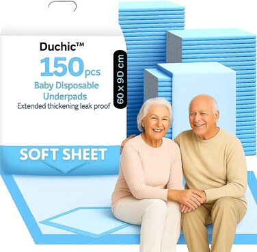 Disposable Underpads 60X90cm (150-Count) Incontinence Pads, Bed Covers, Puppy Training   Thick, Super Absorbent Protection for Kids, Adults, Elderly   Liquid, Urine,