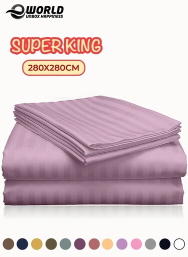 3 Piece Super King Pink Striped Bed Sheet Set &ndash; Ultra-Soft Microfiber Sheet with 2 Pillowcases, Luxury Bedding for Home &amp; Hotel