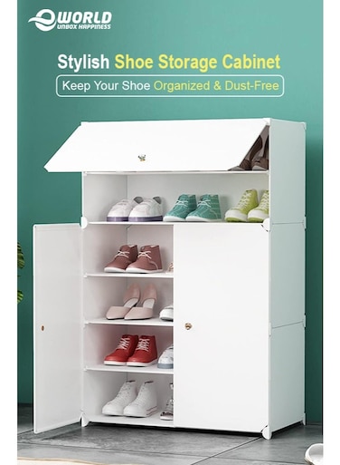6-Tier Plastic Shoe Organizer Rack with Doors &ndash; Large Capacity, Waterproof &amp; Dust-Resistant Storage Cabinet
