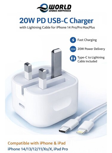 20W PD USB-C Fast Charger with Type-C to Lightning Cable &ndash; Compact Wall Adapter for iPhone &amp; iPad