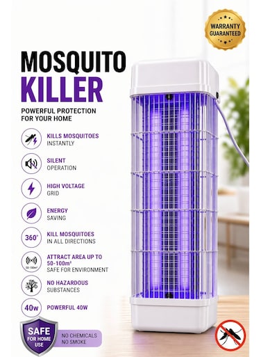 40W Mosquito Killer Lamp &ndash; 3800V Dual UV Tube Electric Bug Zapper, Silent &amp; Chemical-Free for Indoor &amp; Outdoor Use