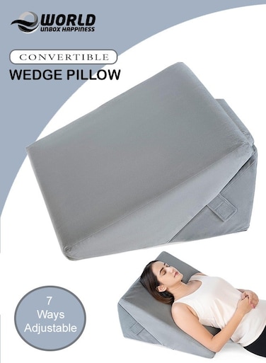 Adjustable Memory Foam Wedge Pillow &ndash; 7 Incline Positions with Breathable Cover for Pain Relief &amp; Recovery (Grey)