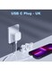 20W USB-C Fast Charger UK Plug, Type-C Power Adapter Folding Travel Wall Charger for iPhone 17/16/15 Pro Max, iPad, Samsung Galaxy, Google Devices (White)