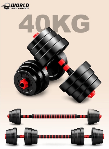 40KG Adjustable Dumbbell &amp; Barbell Set, 2-in-1 Home Gym Weight Set with Connecting Rod &amp; Non-Slip Grip for Full Body Training