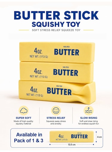 Butter Stick Squishy Toy Pack of 3, Soft Slow Rising Stress Relief Squeeze Fidget Sensory Toys Pocket Size