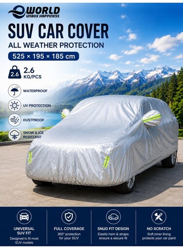 Premium Waterproof SUV Car Cover &ndash; 3 Layer UV &amp; Heat Resistant Full Body Protection with Straps &amp; Storage Bag
