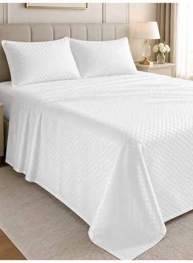 3-Piece Printed Microfiber Flat Bedsheet Set Queen Size with 2 Pillow Covers, Mini Check Print, Ultra Soft, Breathable &amp; Fade Resistant