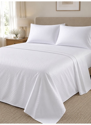 4-Piece Printed Microfiber Bedsheet Set Queen Size with Mini Check Print Fitted Sheet, Flat Sheet &amp; 2 Pillow Covers, Deep Pocket &amp; Hotel Quality Comfort
