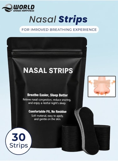 Extra Strength Black Nasal Strips for Breathing &ndash; 30 Count Oil &amp; Sweat Proof Adhesive Anti-Snoring Sleep Aid (Universal Fit)