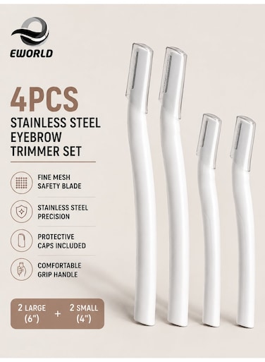 4-Piece Stainless Steel Eyebrow Trimmer Set &ndash; Precision Facial Hair Remover with Safety Blade Guard, Protective Caps &amp; Ergonomic Handle