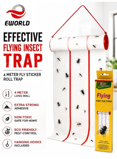4 Meter Fly Sticker Roll Trap &ndash; Non-Toxic Sticky Glue Roll with Hanging Hooks for Flying Insects