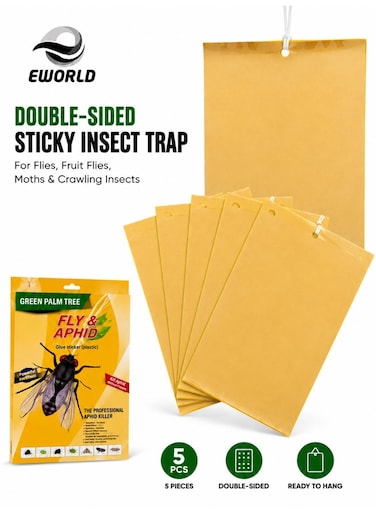 5PCS Double-Sided Sticky Insect Traps &ndash; Non-Toxic Glue Boards with Hanging Ties for Flying &amp; Crawling Insects