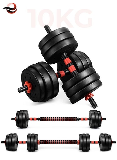 Adjustable 10kg Dumbbells &amp; Barbell Set &ndash; Home Gym Weightlifting Kit with Non-Slip Bars, Connector &amp; Weight Plates