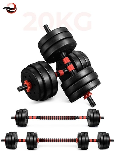 Adjustable 20kg Dumbbells &amp; Barbell Set &ndash; Home Gym Weightlifting Kit with Non-Slip Bars, Connector &amp; Weight Plates