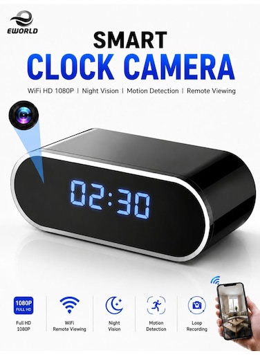 Smart Clock Camera &ndash; WiFi HD 1080P Mini Wireless IP Camera with LED Digital Clock, Night Vision, Motion Detection &amp; Remote Viewing