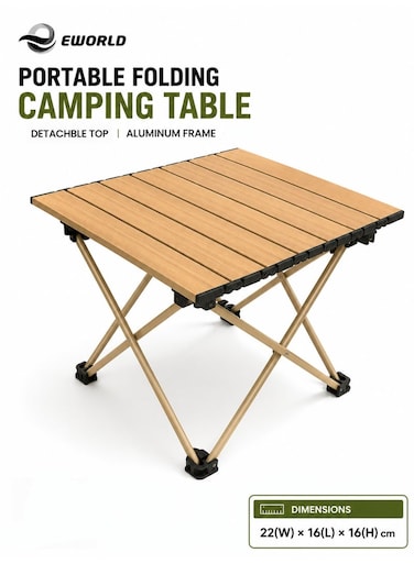 Portable Camping Table with Foldable Aluminum Top &amp; Base &ndash; Lightweight Compact Outdoor Table with Reinforced X-Frame (22 &times; 16 &times; 16 cm)