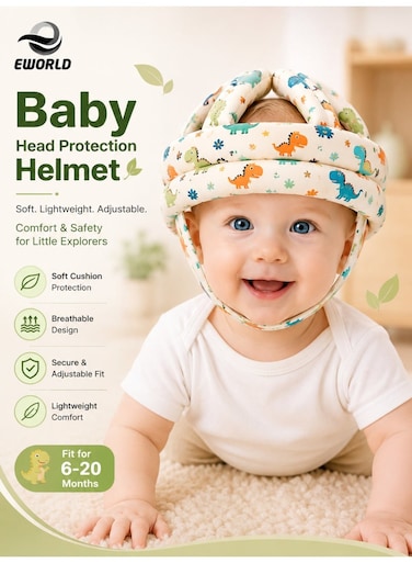 Baby Fall Protector Helmet, Adjustable Head Guard for Crawling &amp; Walking, Thickened Shock-Absorbing Sponge, 6&ndash;20 Months