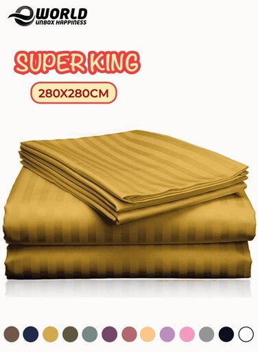 3 Piece Super King Gold Striped Bed Sheet Set &ndash; Ultra-Soft Microfiber Sheet with 2 Pillowcases, Luxury Bedding for Home &amp; Hotel