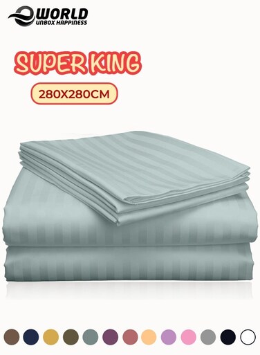 3 Piece Super King Pastel Green Striped Bed Sheet Set &ndash; Ultra-Soft Microfiber Sheet with 2 Pillowcases, Luxury Bedding for Home &amp; Hotel