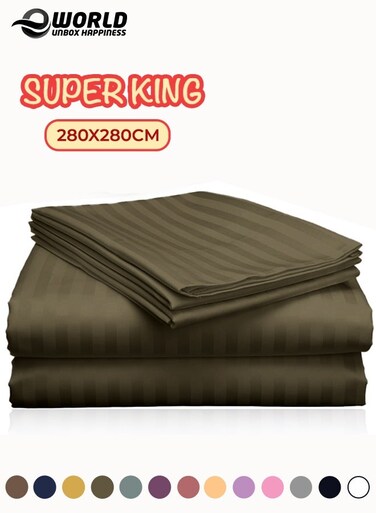 3 Piece Super King Olive Green Striped Bed Sheet Set &ndash; Ultra-Soft Microfiber Sheet with 2 Pillowcases, Luxury Bedding for Home &amp; Hotel