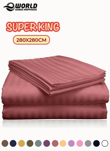 3 Piece Super King Maroon Striped Bed Sheet Set &ndash; Ultra-Soft Microfiber Sheet with 2 Pillowcases, Luxury Bedding for Home &amp; Hotel