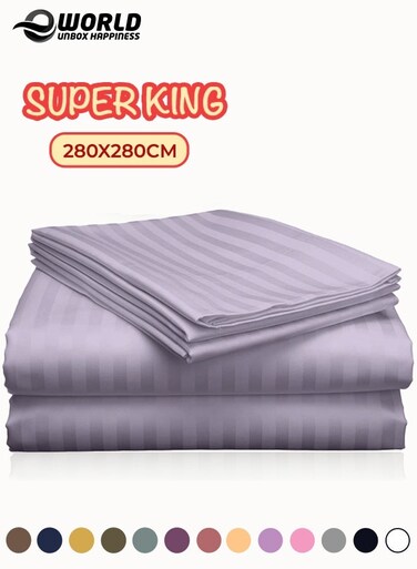 3 Piece Super King Lilac Striped Bed Sheet Set &ndash; Ultra-Soft Microfiber Sheet with 2 Pillowcases, Luxury Bedding for Home &amp; Hotel
