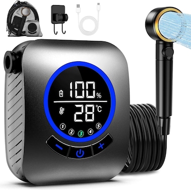 Portable Camping Shower Pump &ndash; 8000mAh Rechargeable, 4 Spray Modes, IPX8 Waterproof