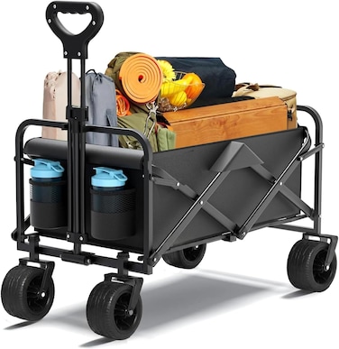 Foldable Shopping Cart &ndash; Heavy-Duty 360 lbs Utility Wagon with Adjustable Handle, 360&deg; Wheels, Waterproof Fabric &amp; Compact Fold &ndash; Black