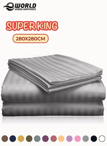 3 Piece Super King Grey Striped Bed Sheet Set &ndash; Ultra-Soft Microfiber Sheet with 2 Pillowcases, Luxury Bedding for Home &amp; Hotel