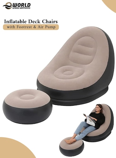 Inflatable Sofa Lounge Chair with Footrest &amp; Air Pump, Portable Air Couch for Home &amp; Outdoor Relaxation