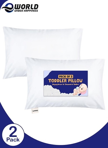 Pack of 2 Toddler Baby Sleeping Pillow, Soft Cotton Blend Cover with Polyester Filling, Perfect for Home &amp; Hotel Rooms, White