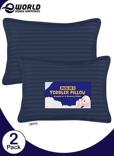 Pack of 2 Toddler Baby Sleeping Pillow, Soft Cotton Blend Cover with Polyester Filling, Perfect for Home &amp; Hotel Rooms, Navy Blue