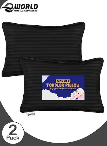 Pack of 2 Toddler Baby Sleeping Pillow, Soft Cotton Blend Cover with Polyester Filling, Perfect for Home &amp; Hotel Rooms, Black